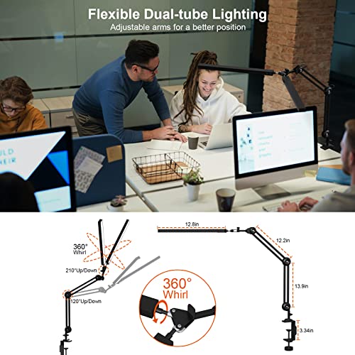 Svcouok 24W Desk Lamps for Home Office - Bright Tall Desk Lamp with Clamp 3 Color Dimmable Architect Desk Lamp Office Lights for Desk Monitor Studio Reading