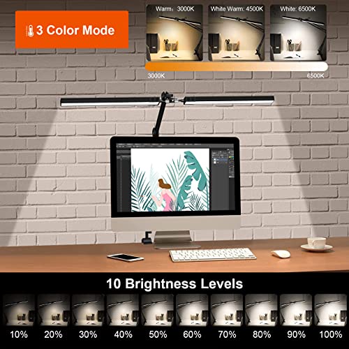 Svcouok 24W Desk Lamps for Home Office - Bright Tall Desk Lamp with Clamp 3 Color Dimmable Architect Desk Lamp Office Lights for Desk Monitor Studio Reading