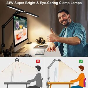 Svcouok 24W Desk Lamps for Home Office - Bright Tall Desk Lamp with Clamp 3 Color Dimmable Architect Desk Lamp Office Lights for Desk Monitor Studio Reading