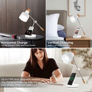 DAUH LED Desk Lamp, Desk Lights for Home Office, Desk Lamp with 15W Wireless Charger, 180° Adjustable Touch Lamp, Applicable to Bedroom Bedside Office Study, 7W, 6500k