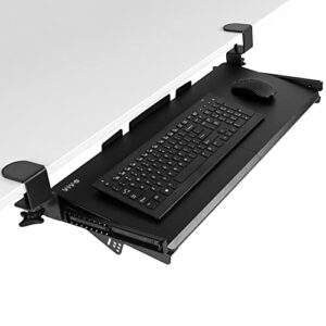 vivo large tilting keyboard tray under desk pull out with extra sturdy c-clamp mount system, 27 (33 including clamps) x 11 inch slide-out platform computer drawer for typing, black, mount-kb05t