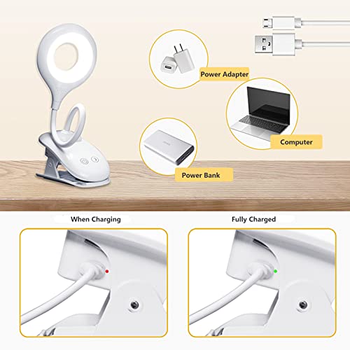 Rechargeable Desk Lamp, Clip on Reading Light with Small Night Light, 3 Light Temperture, Adjustable Brightness Levels, Perfect Table Lamp Book Light for Reading, Bedside, Home Office, Kids, Adults