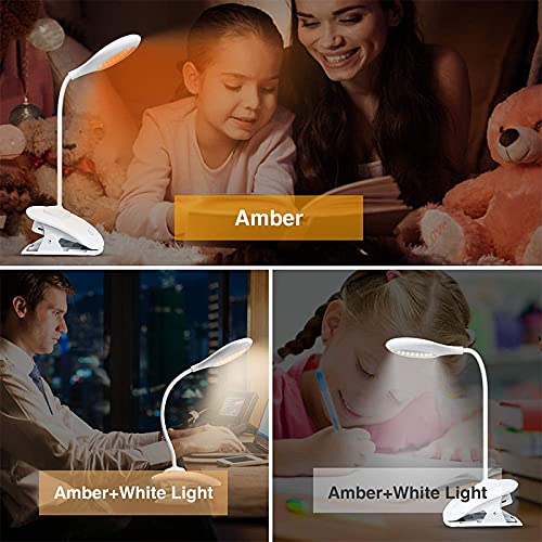 Rechargeable Desk Lamp, Clip on Reading Light with Small Night Light, 3 Light Temperture, Adjustable Brightness Levels, Perfect Table Lamp Book Light for Reading, Bedside, Home Office, Kids, Adults