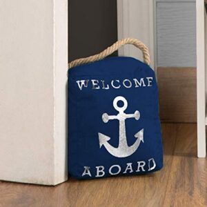 Pavilion Gift Company Open Door Decor - Welcome Aboard Anchor Beach Navy & Silver Door Stopper with Handle, Blue