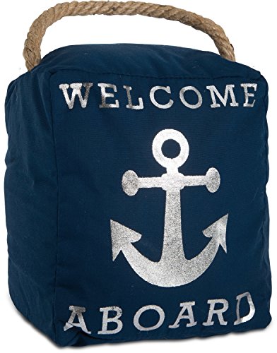 Pavilion Gift Company Open Door Decor - Welcome Aboard Anchor Beach Navy & Silver Door Stopper with Handle, Blue