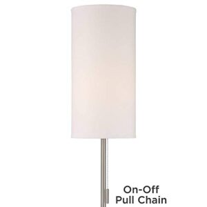 Possini Euro Design Piccolo Modern Floor Lamp with Tray End Table 60 1/2" Tall Brushed Nickel Silver Tempered Glass White Cylinder Shade Decor for Living Room Reading House Bedroom Office