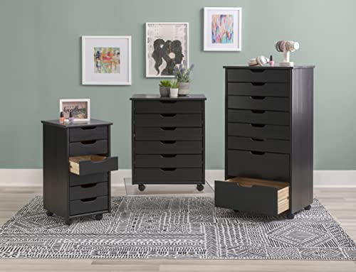 Linon Six Drawer Rolling Storage Corinne Cart, Black 6