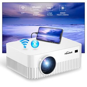 mini projector,hasatek projector with wifi and bluetooth，projector 4k support，portable projector for home theater outdoor movie projector with hdmi usb interfaces for tv stick, ios, android，pc，tablet