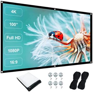 screen for portable movie projector 100’’ projection screen – hdmi mini video projector screen 16:9 hd 1080p 4k foldable screen small home theater projector screen for party backyard cinema travel