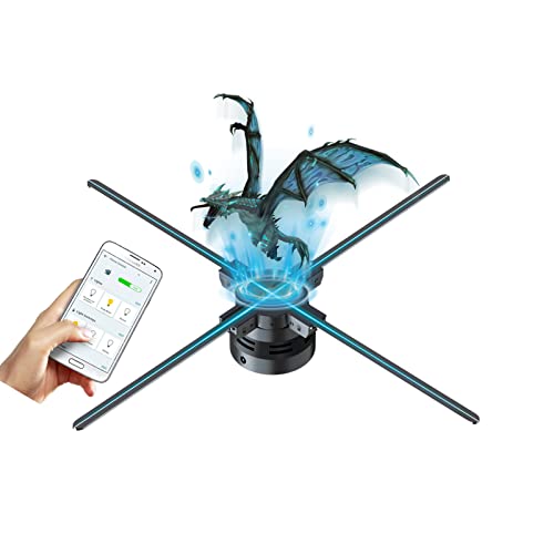 3D Hologram Fan Display with WiFi, Four-Axil Spinning, and High Transfer Speed, Upload by iPhone or Android，31.5 inch 3D Holographic Fan Projector for Shop, Bar