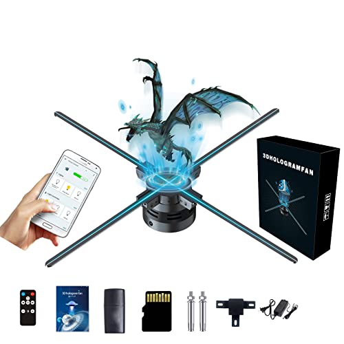 3D Hologram Fan Display with WiFi, Four-Axil Spinning, and High Transfer Speed, Upload by iPhone or Android，31.5 inch 3D Holographic Fan Projector for Shop, Bar