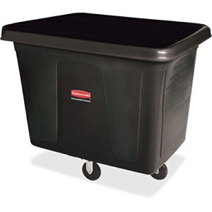 rubbermaid commercial products bulk box cart, 24-inch, black, rolling cart with wheels for trash collection/material transport/laundry handling in home/office/construction site/lobby/hotel