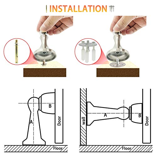 KOLAKO Magnetic Door Stop, 2 Pack Brushed Nickel Magnetic Door stoppers Heavy Duty Door Catch Holder for Various Door Types Wall Floor Mount