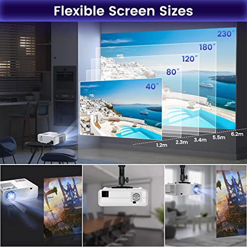 CHIMOCEE 5G WiFi Projector, 9500 Lumens Native 1080P Full HD, Outdoor&Commercial Movie with Speakers, Compatible HDMI/USB/TF/Android/iOS, [100''Screen Included], WHITE, p6-1