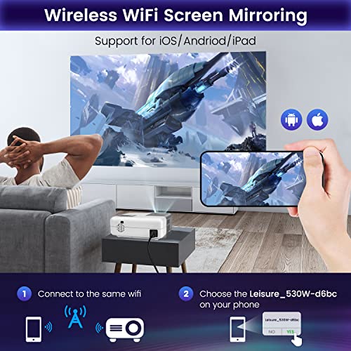 CHIMOCEE 5G WiFi Projector, 9500 Lumens Native 1080P Full HD, Outdoor&Commercial Movie with Speakers, Compatible HDMI/USB/TF/Android/iOS, [100''Screen Included], WHITE, p6-1