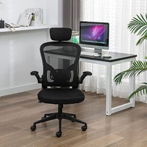 ALEAVIC Ergonomic Office Chair, High Back Office Chair, Home Office Desk Chair, Breathable Mesh Office Chair, Comfort Swivel Task Chair with Flip-up Arms and Adjustable Height (Black)