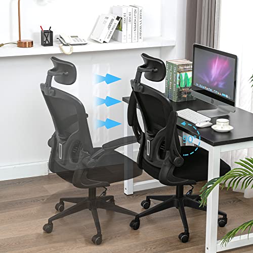 ALEAVIC Ergonomic Office Chair, High Back Office Chair, Home Office Desk Chair, Breathable Mesh Office Chair, Comfort Swivel Task Chair with Flip-up Arms and Adjustable Height (Black)