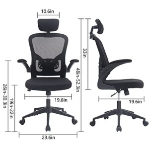 ALEAVIC Ergonomic Office Chair, High Back Office Chair, Home Office Desk Chair, Breathable Mesh Office Chair, Comfort Swivel Task Chair with Flip-up Arms and Adjustable Height (Black)