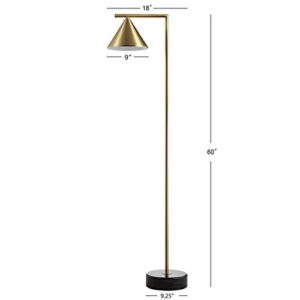 JONATHAN Y JYL3062A Chelsea 60" Metal/Marble Cone Shade LED Floor Lamp Modern,Contemporary,Transitional for Bedrooms, Living Room, Office, Reading, Brass/Black