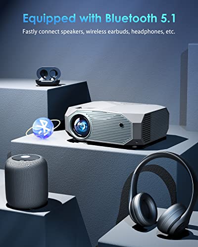 YOWHICK Projector with 5G WiFi Bluetooth, Native 1080P 10000 Lumen HD Outdoor Video Projector Support 4K, Home Theater Movie Projector Compatible with HDMI, VGA, USB, Laptop, iOS Android Phone, White