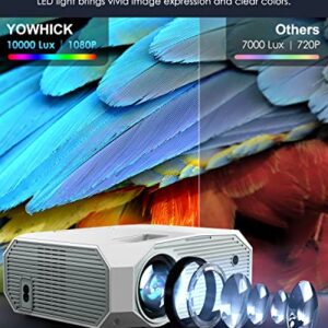 YOWHICK Projector with 5G WiFi Bluetooth, Native 1080P 10000 Lumen HD Outdoor Video Projector Support 4K, Home Theater Movie Projector Compatible with HDMI, VGA, USB, Laptop, iOS Android Phone, White