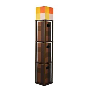 robe factory llc minecraft brownstone torch 5-foot standing floor lamp and storage unit | includes 3 cube organizer storage bins