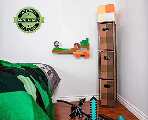 Robe Factory LLC Minecraft Brownstone Torch 5-Foot Standing Floor Lamp and Storage Unit | Includes 3 Cube Organizer Storage Bins