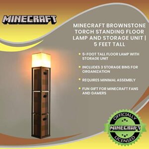 Robe Factory LLC Minecraft Brownstone Torch 5-Foot Standing Floor Lamp and Storage Unit | Includes 3 Cube Organizer Storage Bins