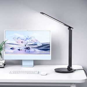 mongery led desk lamp, table lamp with touch control usb charging, eye-caring desk lamp aluminum multiple angle adjustments led light for office, home, reading and more, black