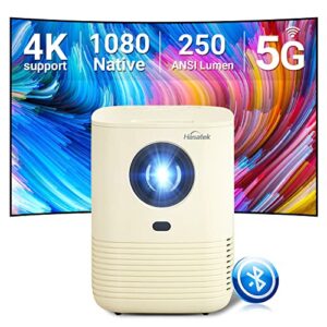 hasatek projector,portable projector, beige,mini projector with wifi and bluetooth,outdoor projector 4k for movies night,native 1080p hd,10w speaker,150 inch picture,home entertainment