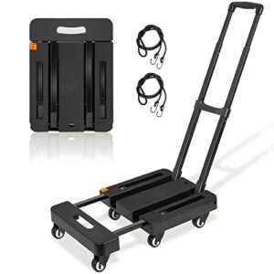 ithwiu 500 lb heavy duty folding hand truck with 6 wheels solid construction compact and utility luggage cart for luggage/personal/shopping/auto/moving & office use – stretchable, black