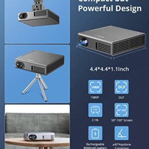 Mini Projector DLP - 5G WiFi Portable Pocket Projector with Tripod 1080P Movie Projector 150 ANSI Lumen, Built-in Android 7.1OS System