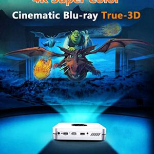 Portable Projector 3D Blu-ray/4K Super Color, 600ANSI(9500LM) Projector Cinema-Grade True 3D-300-inch Super-Color Blu-ray Experience, Support Side Projection/Wireless Same Screen HiFi Speaker