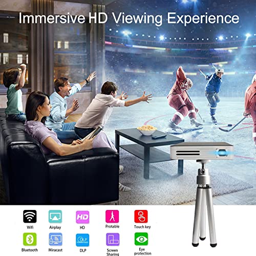 Android Smart DLP Mini Projector,4K LED 1080P WiFi Bluetooth Pocket Projector HD Home Theater Movie Family Cinema, Support WiFi/HDMI/Bluetooth/USB/TF Card/Audio Cable incluidng Tripod Stand