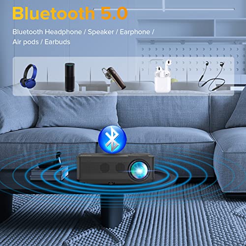 WiFi Bluetooth Projector - 1080P Native HD Projector Outdoor Movie Projector Support 300" Screen, FANGOR 6" TFT Panel Home Theater Video Projector with HiFi Stereo for Smartphone, DVD, Laptop, PS4