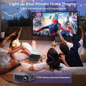 WiFi Bluetooth Projector - 1080P Native HD Projector Outdoor Movie Projector Support 300" Screen, FANGOR 6" TFT Panel Home Theater Video Projector with HiFi Stereo for Smartphone, DVD, Laptop, PS4