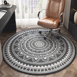 heavyoff round office chair mat for hardwood floor computer gaming rolling chair mat floor protector mat desk rug wood tile protection mat for office home, dark grey, diameter 32″