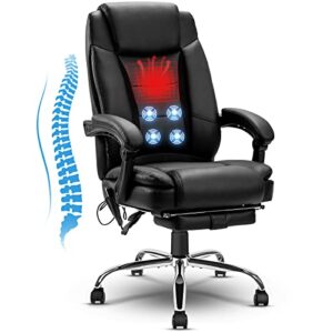 noblemood heating massage office chair ergonomic high back reclining computer chair height adjustable swivel executive desk chairs with footrest and lumbar pillow (black)