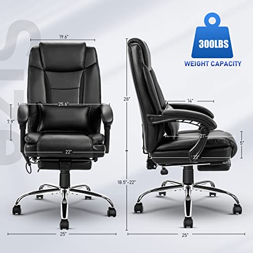 NOBLEMOOD Heating Massage Office Chair Ergonomic High Back Reclining Computer Chair Height Adjustable Swivel Executive Desk Chairs with Footrest and Lumbar Pillow (Black)