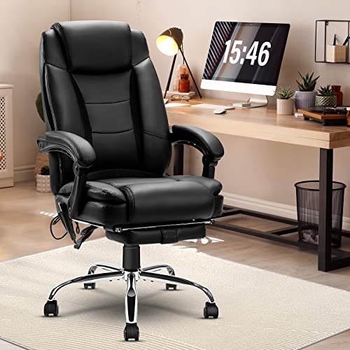 NOBLEMOOD Heating Massage Office Chair Ergonomic High Back Reclining Computer Chair Height Adjustable Swivel Executive Desk Chairs with Footrest and Lumbar Pillow (Black)