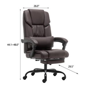 MELLCOM Massage Office Chair with Extendable Footrest, Pu Leather Executive 6 Pointed Vibrating Computer Gaming Chair with Headrest Support, Adjustable Back Recline, Brown