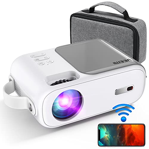 Veemi Mini Projector WiFi Projector for Smartphone Laptop Home Theater Movie with HDMI USB AV Interfaces Remote Control and Carrying Bag, Portable Projector for Kids Adults Gift (White)