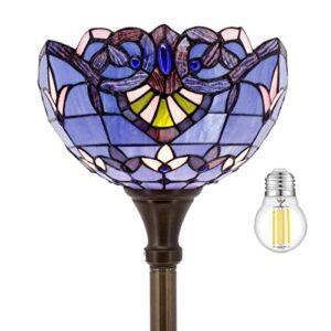 werfactory tiffany floor lamp blue purple baroque stained glass light 12x12x66 inch pole torchiere standing corner torch uplight decor bedroom living room home office s003c series