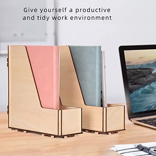 2PCS Wooden Magazine Organizer, Wooden Vertical Desk Organizer Magazine Rack, Magazine File Holder Organizer, Desktop File Organizer, Magazine File Holder - Perfect for Office, Home, School, Libraries