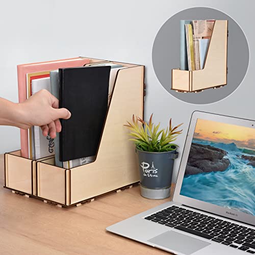 2PCS Wooden Magazine Organizer, Wooden Vertical Desk Organizer Magazine Rack, Magazine File Holder Organizer, Desktop File Organizer, Magazine File Holder - Perfect for Office, Home, School, Libraries