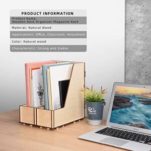 2PCS Wooden Magazine Organizer, Wooden Vertical Desk Organizer Magazine Rack, Magazine File Holder Organizer, Desktop File Organizer, Magazine File Holder - Perfect for Office, Home, School, Libraries