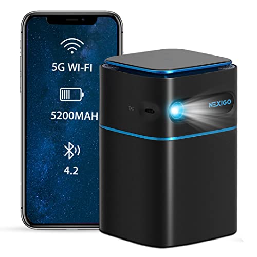 NexiGo Smart WiFi Mini Portable Projector, 4K Supported, Android 9.0, [100 ANSI - Over 3000 Lux], DLP Bluetooth Pico Video Projector, 4-Hours Playtime, Neat Projector, Home Entertainment