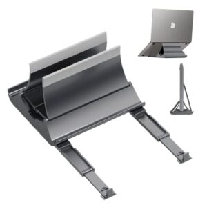 amazefan vertical laptop stand holder-gravity locking holder dock space saving organizers and storage for desk-compatible with macbook/air pro/ipad/dell/(up to 17”)-gray