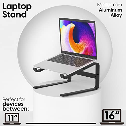 TALK WORKS Ergonomic Laptop Stand for Desk - Universal Compatibility Computer Monitor Riser Stand Pedestal for Desktop w/ Padded Silicone Grip