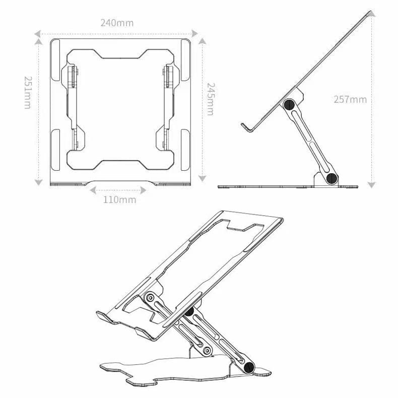 YICOSUN Laptop Stand, Adjustable Ergonomic Portable Aluminum Laptop Holder, Foldable Computer Stand Anti-Slip Laptop Riser Compatible with 9-15.6 inch Laptops, Silvery